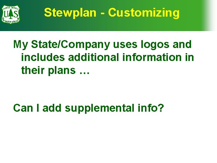 Stewplan - Customizing My State/Company uses logos and includes additional information in their plans