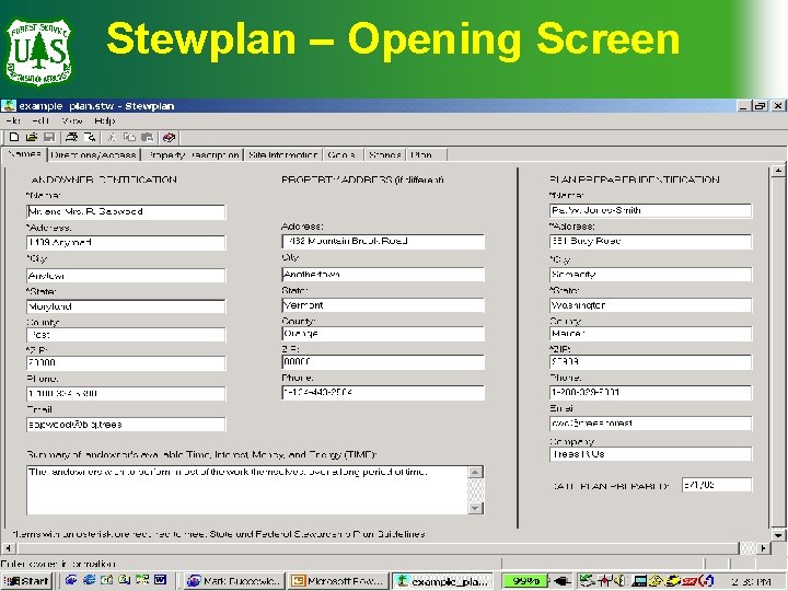 Stewplan – Opening Screen 