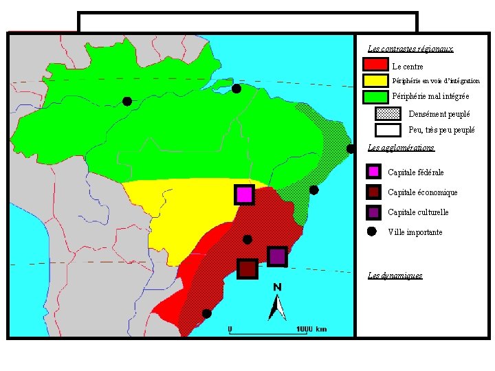 Les contrastes régionaux Le centre Périphérie en voie d’intégration Périphérie mal intégrée Densément peuplé