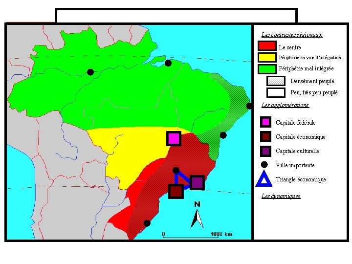 Les contrastes régionaux Le centre Périphérie en voie d’intégration Périphérie mal intégrée Densément peuplé