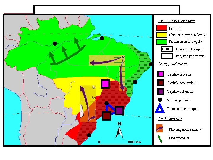 Les contrastes régionaux Le centre Périphérie en voie d’intégration Périphérie mal intégrée Densément peuplé