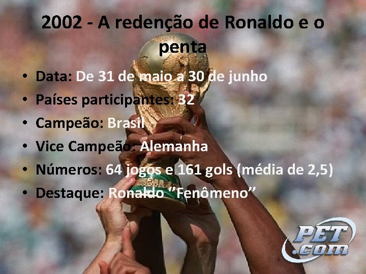 2002 - A redenção de Ronaldo e o penta • • • Data: De