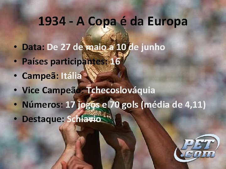 1934 - A Copa é da Europa • • • Data: De 27 de