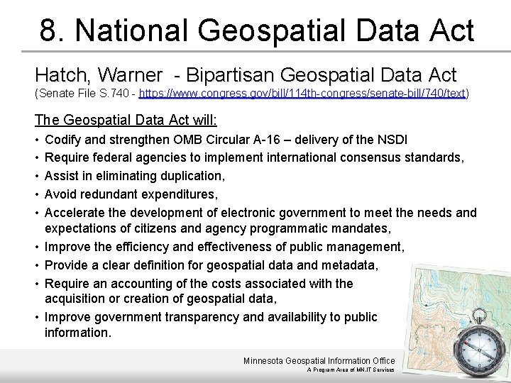 8. National Geospatial Data Act Hatch, Warner - Bipartisan Geospatial Data Act (Senate File