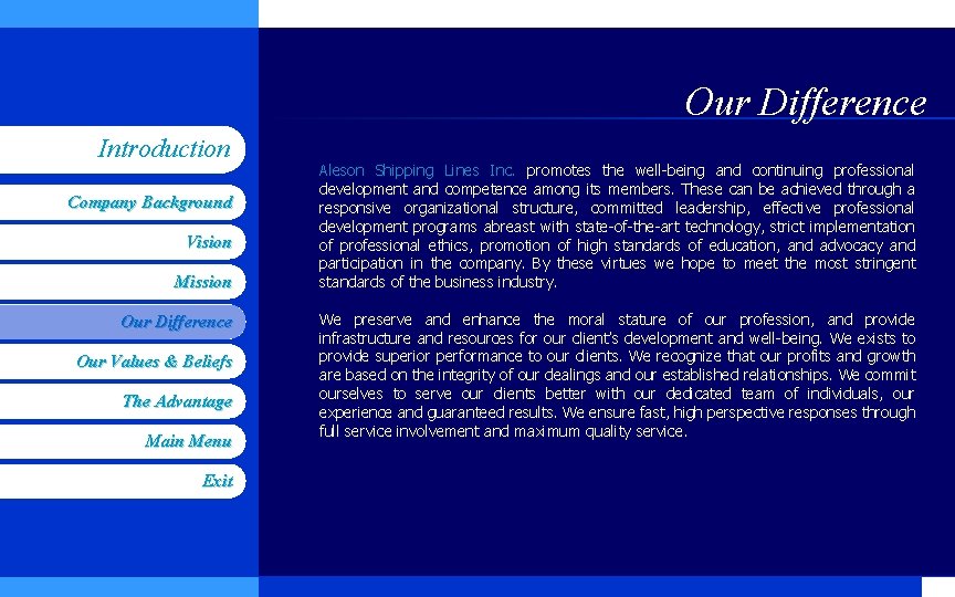 Insert workgroup name on slide master Insert workgroup logo on slide master Our Difference