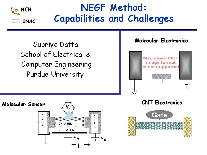 NEGF Method: Capabilities and Challenges NCN INAC Molecular Electronics Supriyo Datta School of Electrical