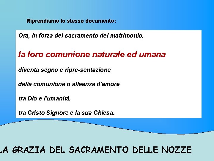 Riprendiamo lo stesso documento: Ora, in forza del sacramento del matrimonio, la loro comunione