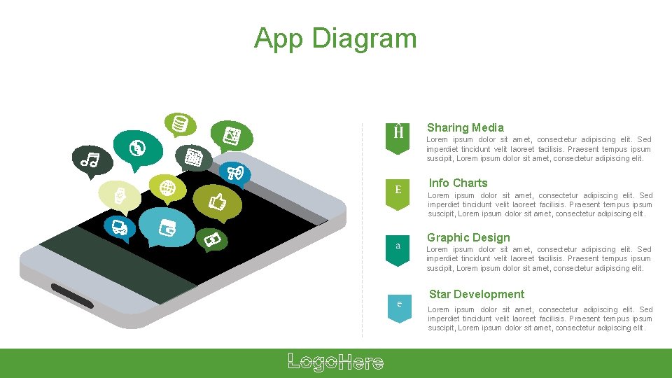 App Diagram Ĥ E a e Sharing Media Lorem ipsum dolor sit amet, consectetur