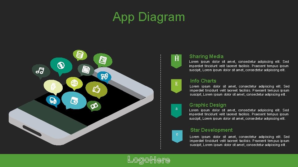 App Diagram Ĥ E a e Sharing Media Lorem ipsum dolor sit amet, consectetur