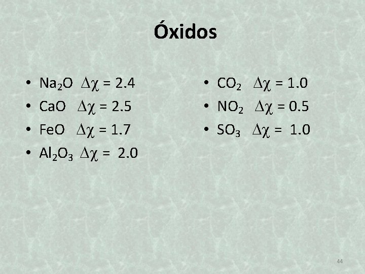 Óxidos • • Na 2 O = 2. 4 Ca. O = 2. 5