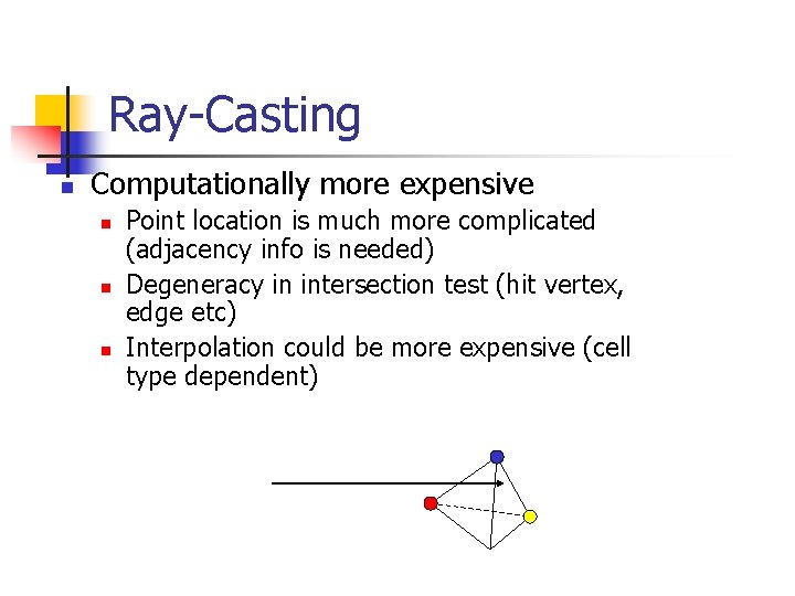 Ray-Casting n Computationally more expensive n n n Point location is much more complicated