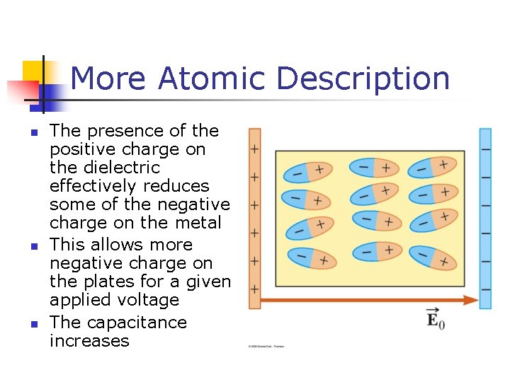 More Atomic Description n The presence of the positive charge on the dielectric effectively