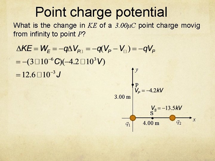 Point charge potential What is the change in KE of a 3. 00μC point