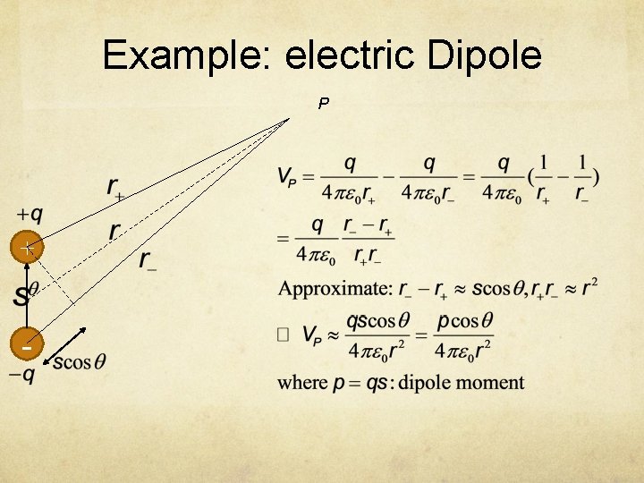 Example: electric Dipole P + - 