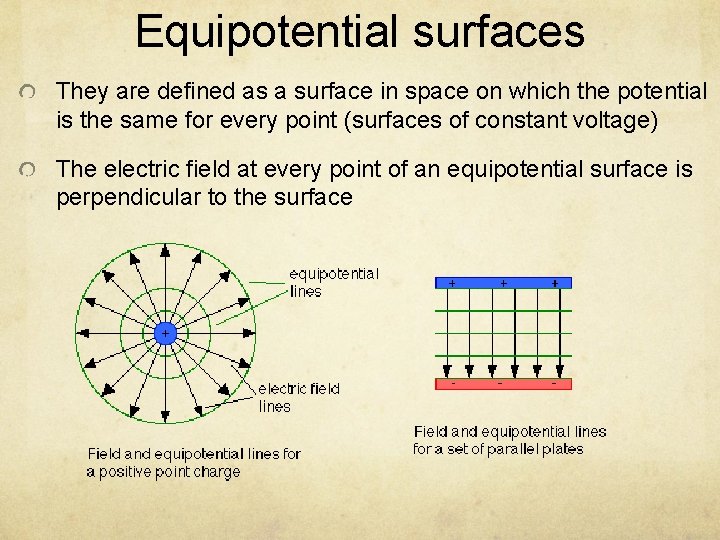 Equipotential surfaces They are defined as a surface in space on which the potential