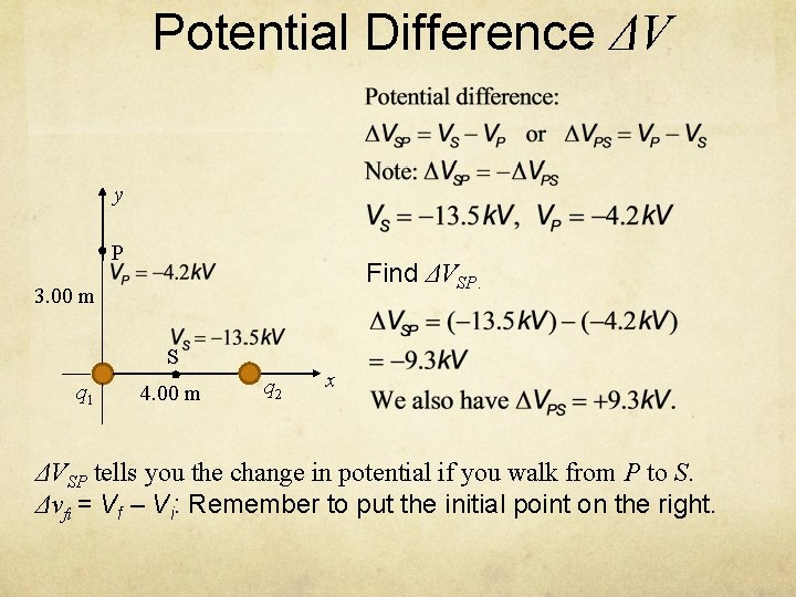 Potential Difference ΔV y P Find ΔVSP. 3. 00 m S q 1 4.