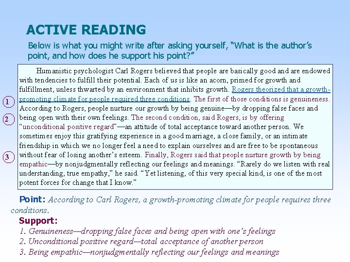 ACTIVE READING Below is what you might write after asking yourself, “What is the