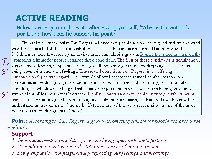 ACTIVE READING Below is what you might write after asking yourself, “What is the