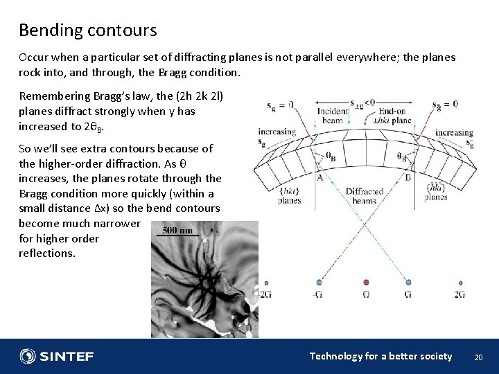 Bending contours Occur when a particular set of diffracting planes is not parallel everywhere; Bending contours Occur when a particular set of diffracting planes is not parallel everywhere;