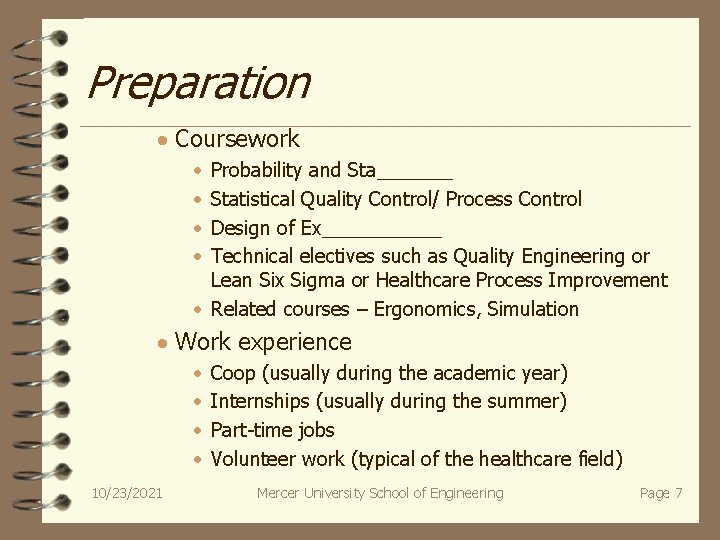 Preparation · Coursework · · Probability and Sta_______ Statistical Quality Control/ Process Control Design