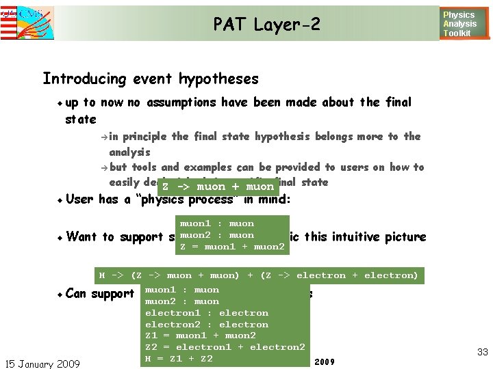PAT Layer-2 Physics Analysis T oolkit Introducing event hypotheses up to now no assumptions