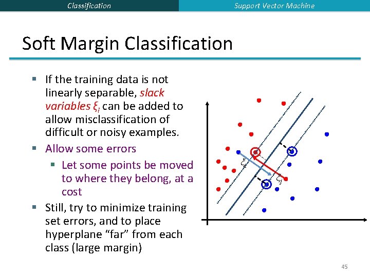 Classification Support Vector Machine Soft Margin Classification § If the training data is not