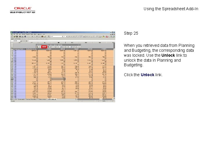 Using the Spreadsheet Add-In Step 25 When you retrieved data from Planning and Budgeting,