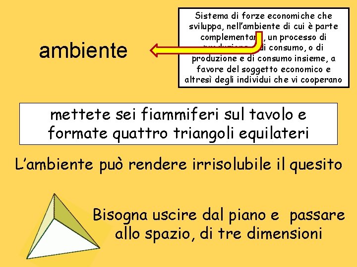 ambiente Sistema di forze economiche sviluppa, nell’ambiente di cui è parte complementare, un processo