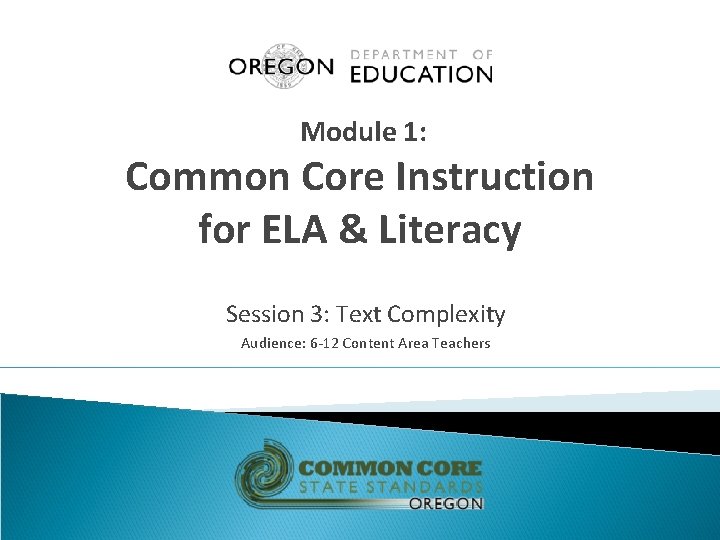 Module 1: Common Core Instruction for ELA & Literacy Session 3: Text Complexity Audience: