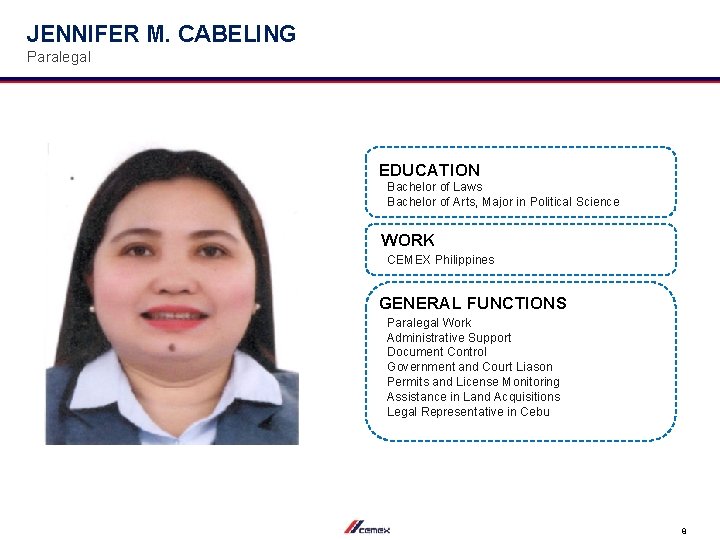 JENNIFER M. CABELING Paralegal EDUCATION Bachelor of Laws Bachelor of Arts, Major in Political