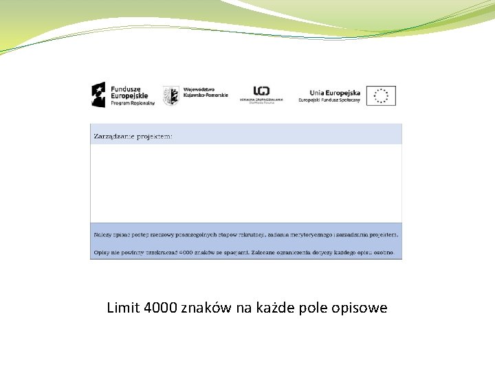 Limit 4000 znaków na każde pole opisowe 