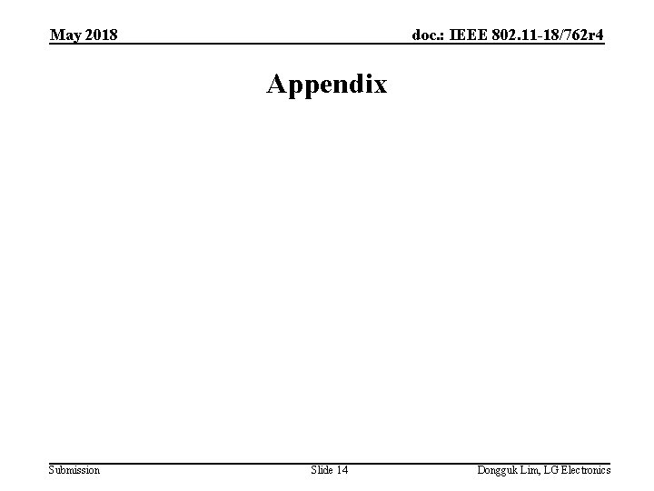 May 2018 doc. : IEEE 802. 11 -18/762 r 4 Appendix Submission Slide 14