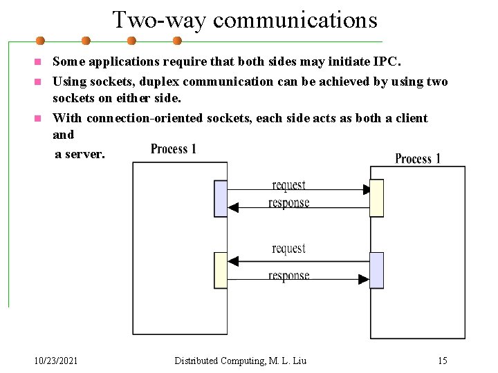 Two-way communications n n n Some applications require that both sides may initiate IPC.