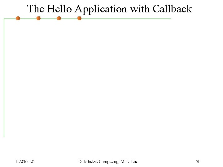 The Hello Application with Callback 10/23/2021 Distributed Computing, M. L. Liu 20 