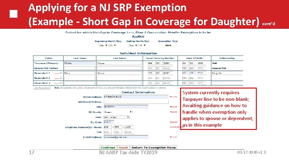 Applying for a NJ SRP Exemption (Example - Short Gap in Coverage for Daughter)