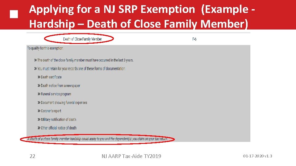 Applying for a NJ SRP Exemption (Example Hardship – Death of Close Family Member)