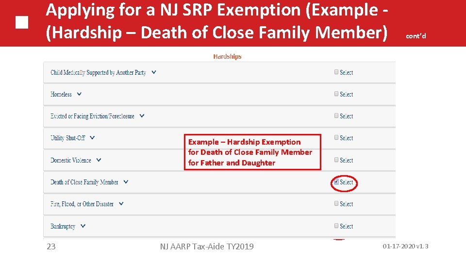 Applying for a NJ SRP Exemption (Example (Hardship – Death of Close Family Member)