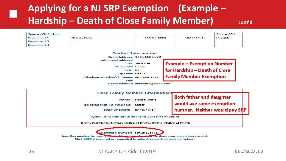 Applying for a NJ SRP Exemption (Example – Hardship – Death of Close Family
