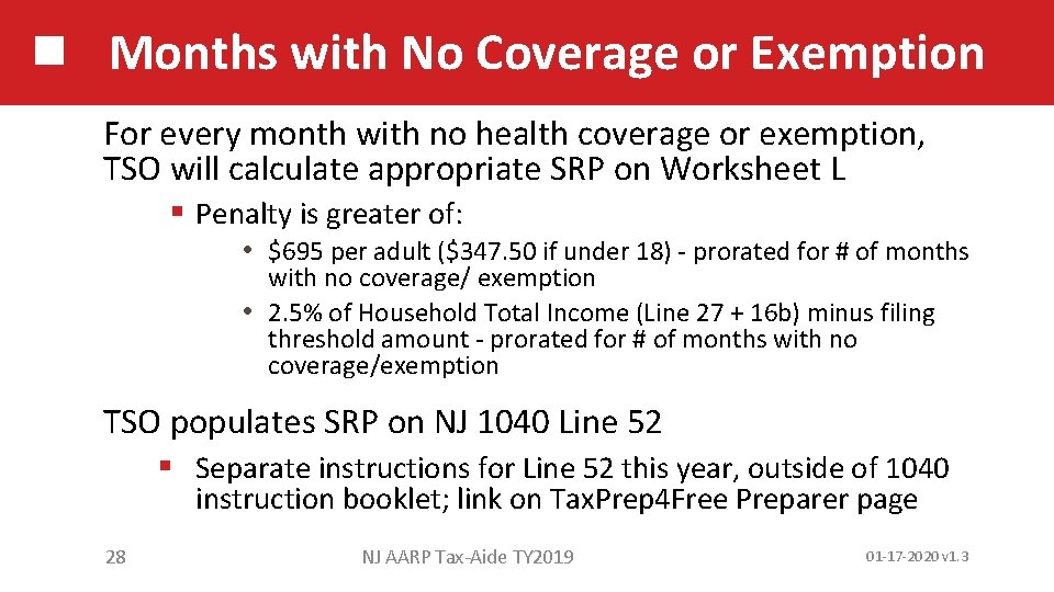 Months with No Coverage or Exemption For every month with no health coverage or