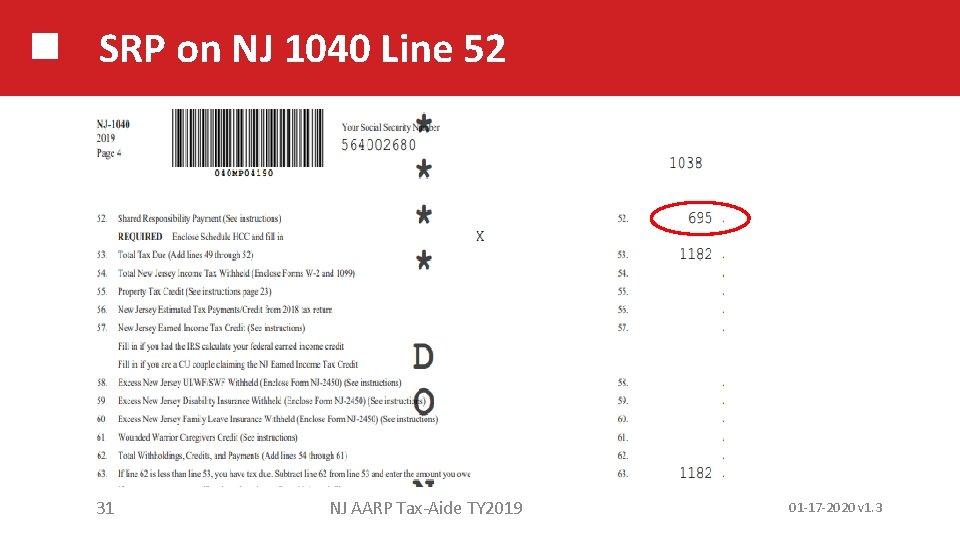 SRP on NJ 1040 Line 52 31 NJ AARP Tax-Aide TY 2019 01 -17