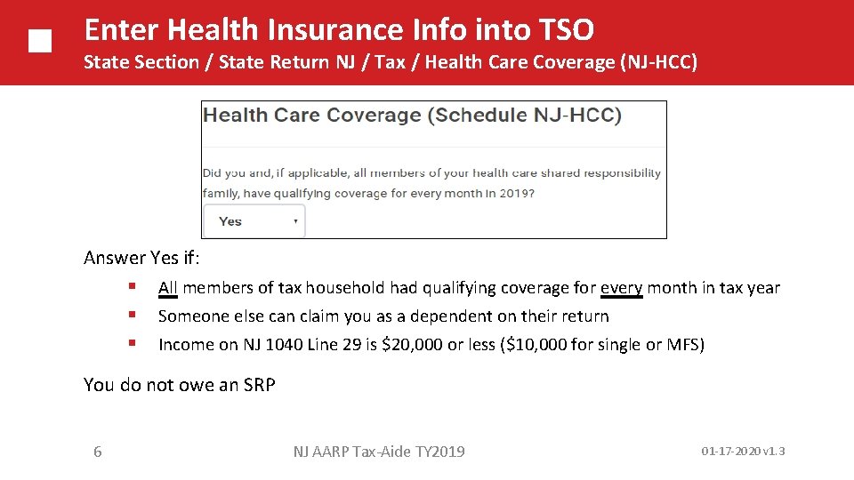 Enter Health Insurance Info into TSO State Section / State Return NJ / Tax