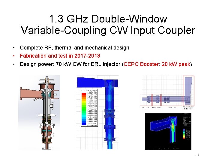 1. 3 GHz Double-Window Variable-Coupling CW Input Coupler • Complete RF, thermal and mechanical