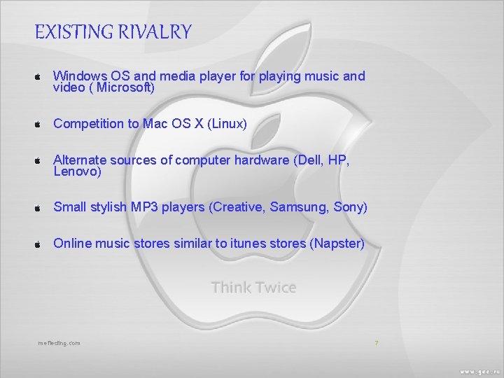 EXISTING RIVALRY Windows OS and media player for playing music and video ( Microsoft)