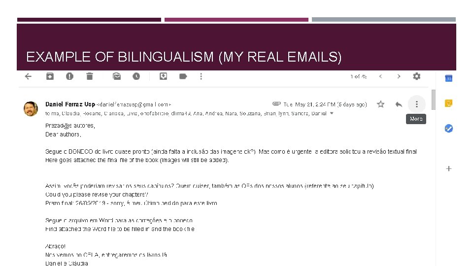 EXAMPLE OF BILINGUALISM (MY REAL EMAILS) 