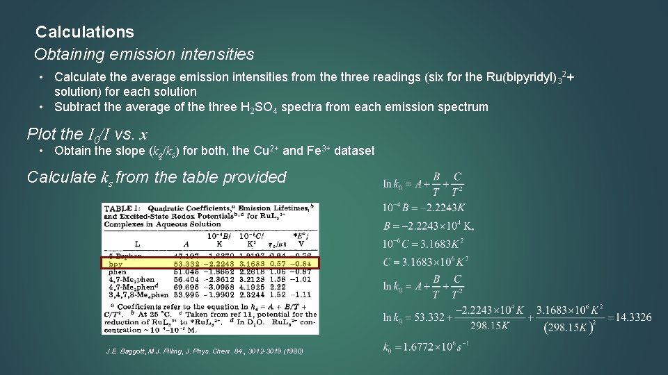 Calculations Obtaining emission intensities • Calculate the average emission intensities from the three readings