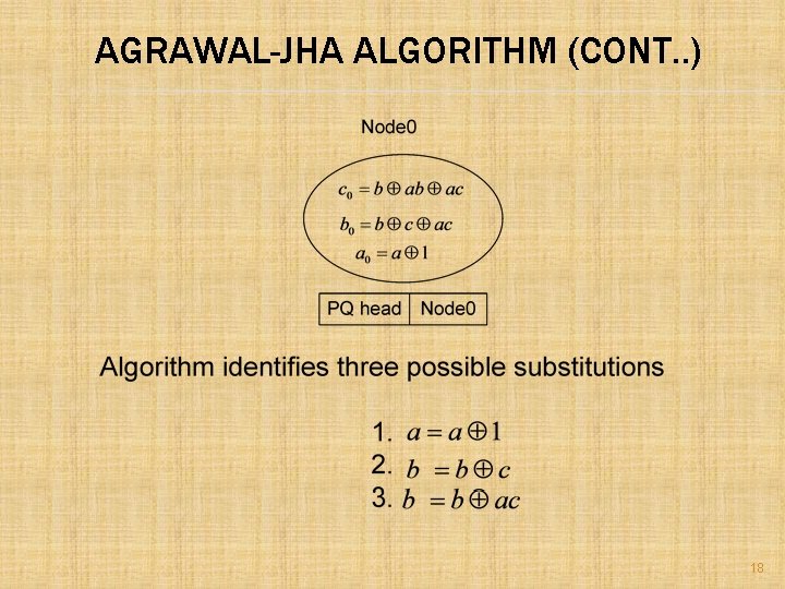 AGRAWAL-JHA ALGORITHM (CONT. . ) 18 