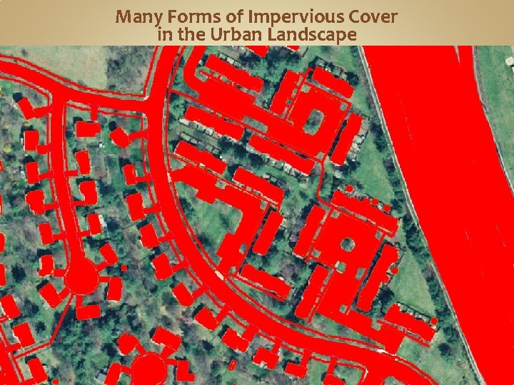 Many Forms of Impervious Cover in the Urban Landscape Sidewalks Roads Driveways Parking Buildings