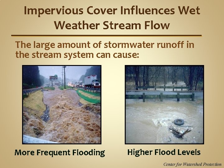 Impervious Cover Influences Wet Weather Stream Flow The large amount of stormwater runoff in