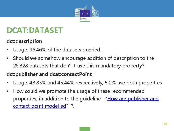 DCAT: DATASET dct: description • Usage: 96. 46% of the datasets queried • Should