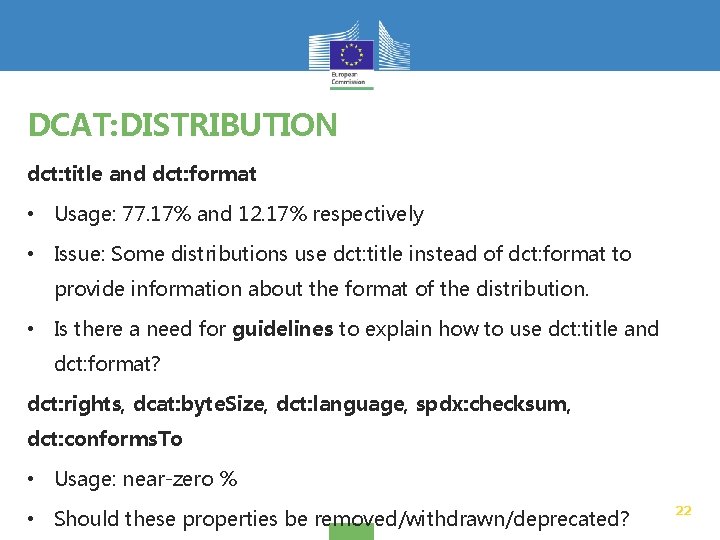 DCAT: DISTRIBUTION dct: title and dct: format • Usage: 77. 17% and 12. 17%